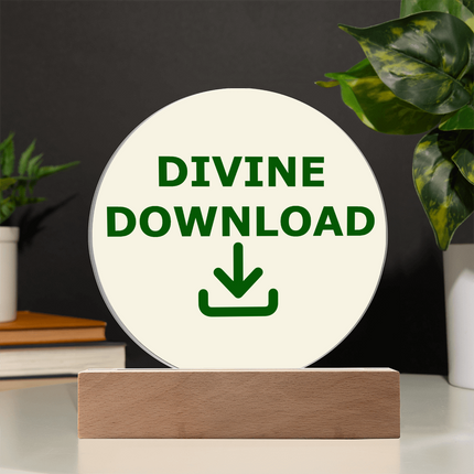 Divine Download Circle Acrylic Plaque | Green Download Icon | Cream