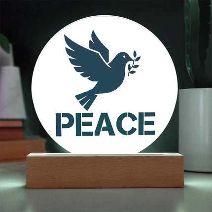 Peace Circle Acrylic Plaque | Teal Dove & Olive Branch | Clear