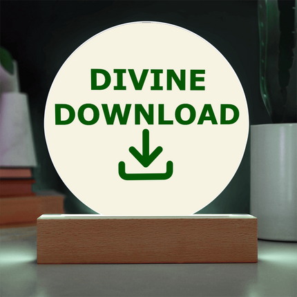 Divine Download Circle Acrylic Plaque | Green Download Icon | Cream