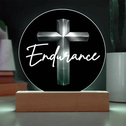 Endurance Cross LED Acrylic Circle Plaque – Christian Gift for Men