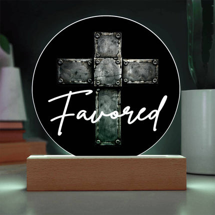 Favored Cross LED Acrylic Circle Plaque – Christian Gift for Men