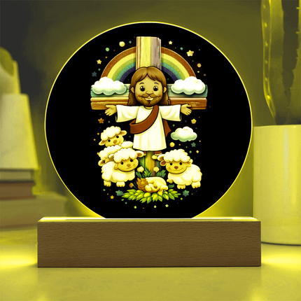 Jesus & Little Lambs - Circle Acrylic Plaque - Gift for Kids
