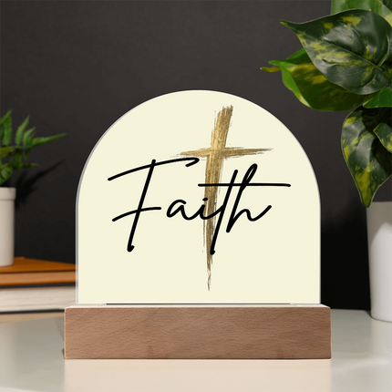 Faith Cross Gold Dome Acrylic Plaque | Christian Nightstand Decor