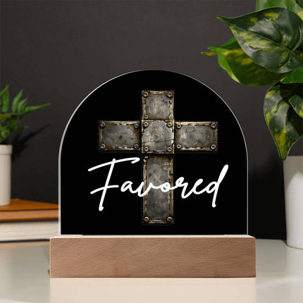 Favored Cross LED Acrylic Dome Plaque – Christian Gift for Men