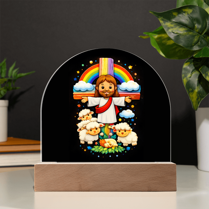 Jesus With the Sheep - Dome Acrylic Plaque – Christian Gift for Kids