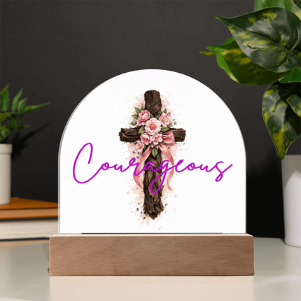 Courageous Heart Cross Dome Acrylic Plaque – Christian Gift for Women