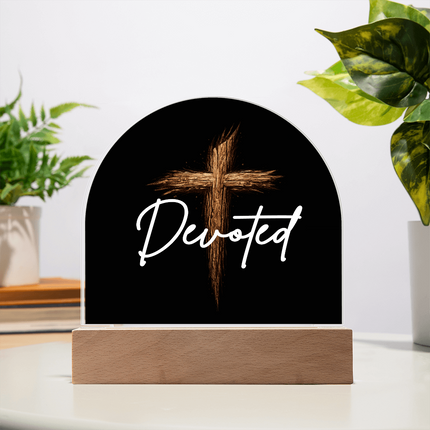 Devoted Cross LED Acrylic Dome Plaque – Christian Gift for Men