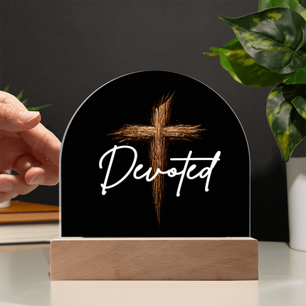 Devoted Cross LED Acrylic Dome Plaque – Christian Gift for Men