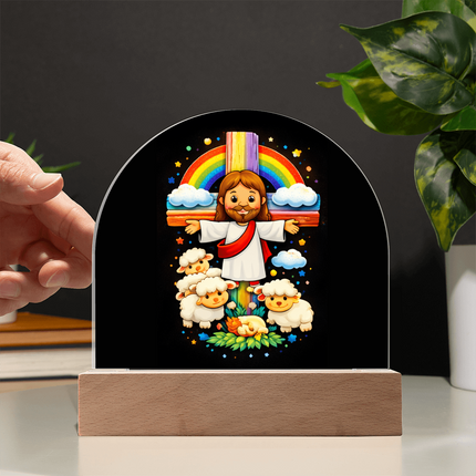 Jesus With the Sheep - Dome Acrylic Plaque – Christian Gift for Kids