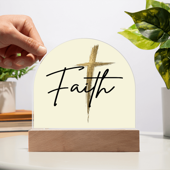 Faith Cross Gold Dome Acrylic Plaque | Christian Nightstand Decor