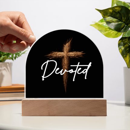Devoted Cross LED Acrylic Dome Plaque – Christian Gift for Men