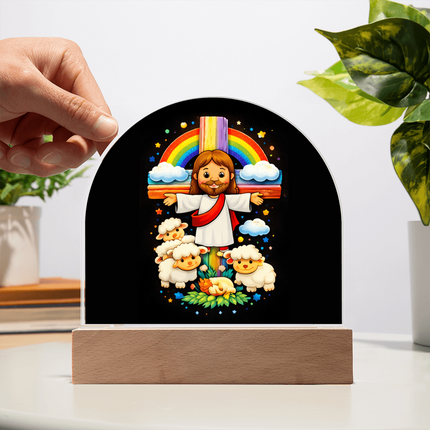 Jesus With the Sheep - Dome Acrylic Plaque – Christian Gift for Kids