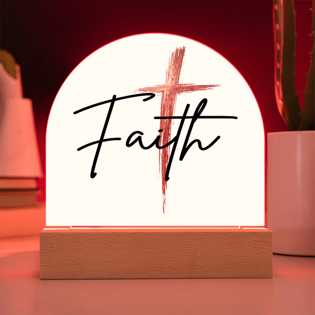 Faith Cross Gold Dome Acrylic Plaque | Christian Nightstand Decor