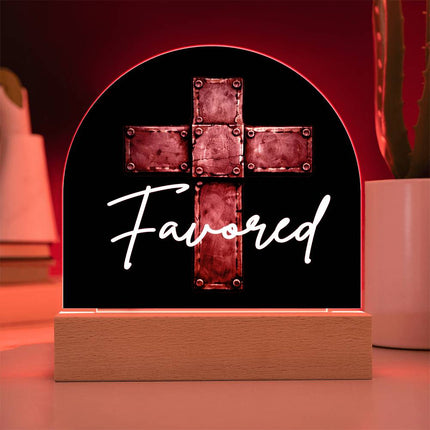 Favored Cross LED Acrylic Dome Plaque – Christian Gift for Men