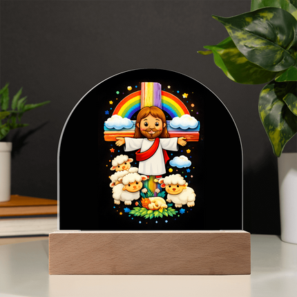 Jesus With the Sheep - Dome Acrylic Plaque – Christian Gift for Kids