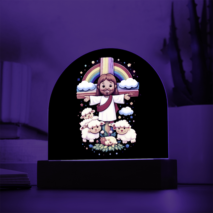 Jesus With the Sheep - Dome Acrylic Plaque – Christian Gift for Kids
