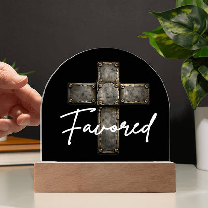 Favored Cross LED Acrylic Dome Plaque – Christian Gift for Men
