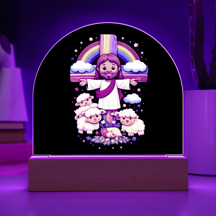 Jesus With the Sheep - Dome Acrylic Plaque – Christian Gift for Kids