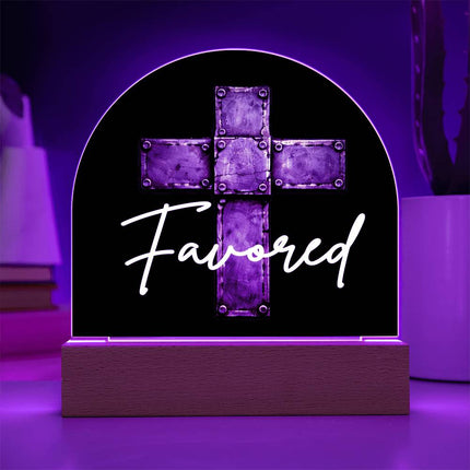 Favored Cross LED Acrylic Dome Plaque – Christian Gift for Men