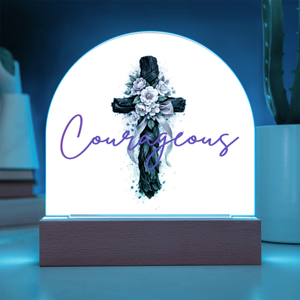Courageous Heart Cross Dome Acrylic Plaque – Christian Gift for Women