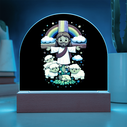 Jesus With the Sheep - Dome Acrylic Plaque – Christian Gift for Kids