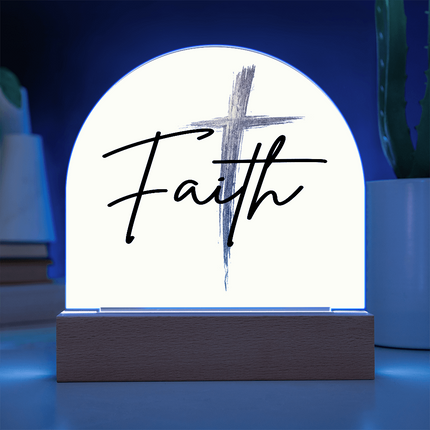 Faith Cross Gold Dome Acrylic Plaque | Christian Nightstand Decor