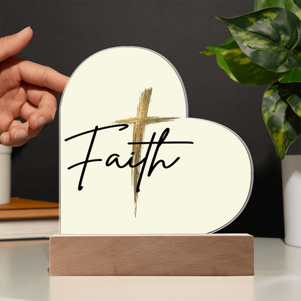 Faith Cross Gold Heart Acrylic Plaque | Christian Gift for Her