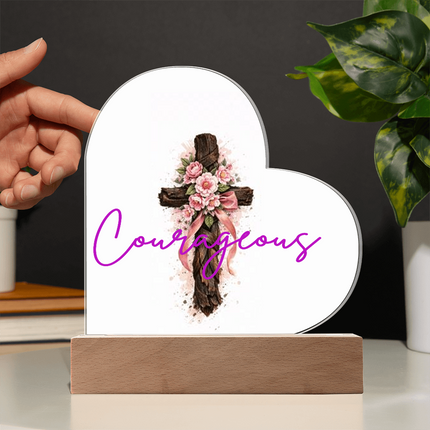 Courageous Heart Cross Heart Acrylic Plaque – Christian Gift for Women