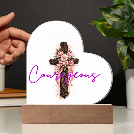 Courageous Heart Cross Heart Acrylic Plaque – Christian Gift for Women