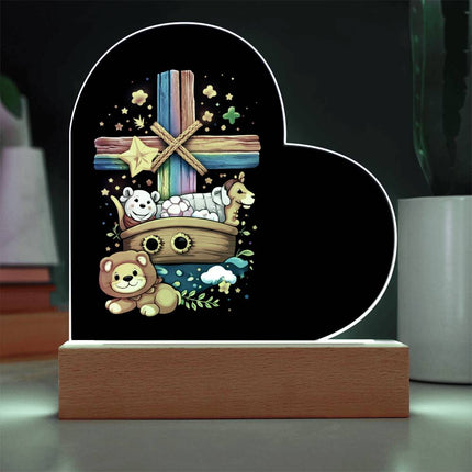 Rainbow Cross Noahs Ark | Christian Heart Acrylic Plaque | Gift for Kids