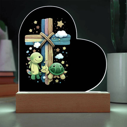 Rainbow Cross Turtle | Christian Heart Acrylic Plaque | Gift for Kids
