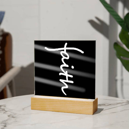 Faith Acrylic Plaque | LED Lighted Christian Decor Sign (Black)