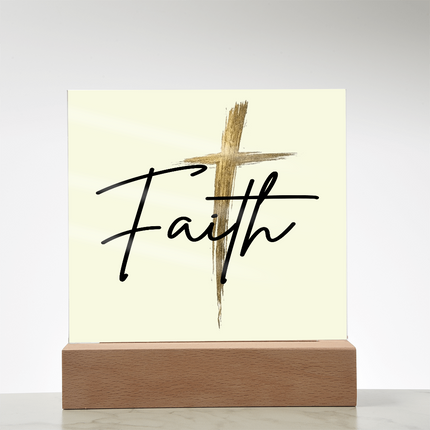 Faith Cross Gold Acrylic Plaque | Christian Desk & Shelf Decor