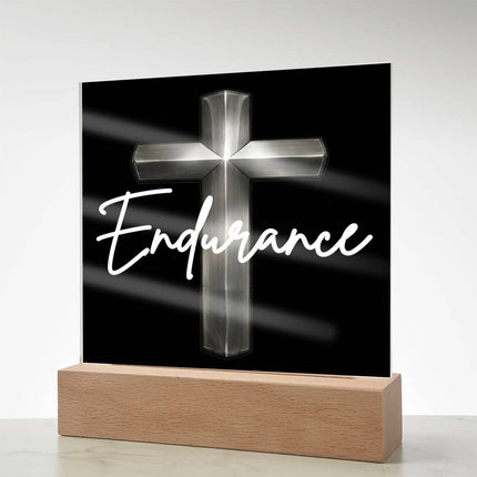 Endurance Cross LED Acrylic Square Plaque – Christian Gift for Men