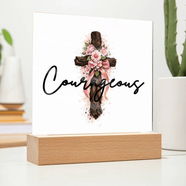 Modern Christian acrylic square for women — "Her kind of strong" — a faith-forward gift, ready to give