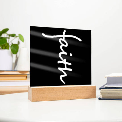 Faith Acrylic Plaque | LED Lighted Christian Decor Sign (Black)