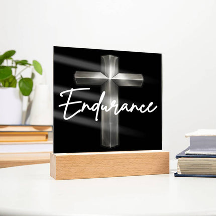 Endurance Cross LED Acrylic Square Plaque – Christian Gift for Men