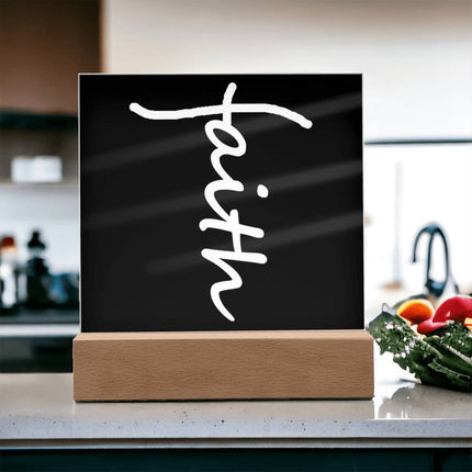 Faith Acrylic Plaque | LED Lighted Christian Decor Sign (Black)