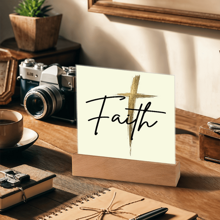 Faith Cross Gold Acrylic Plaque | Christian Desk & Shelf Decor