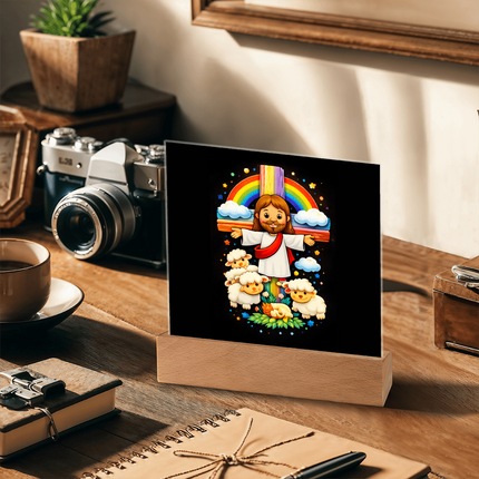 Jesus with Sheep's - Square Acrylic Plaque -Christian Gifts for Kids