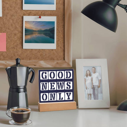 Good News Only Acrylic Plaque | Stencil Block Text | Navy