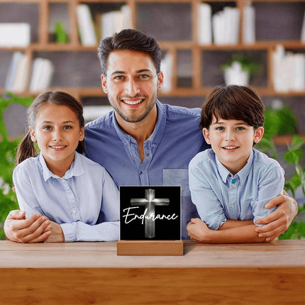 Endurance Cross LED Acrylic Square Plaque – Christian Gift for Men
