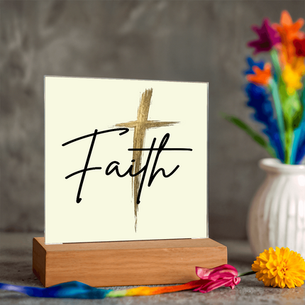 Faith Cross Gold Acrylic Plaque | Christian Desk & Shelf Decor