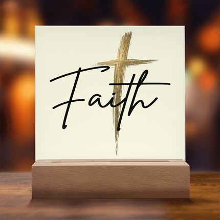 Faith Cross Gold Acrylic Plaque | Christian Desk & Shelf Decor
