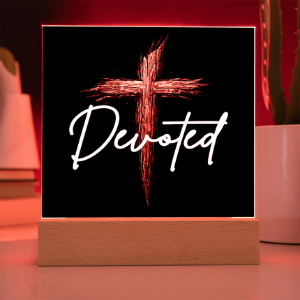Devoted Cross LED Acrylic Square Plaque – Christian Gift for Men