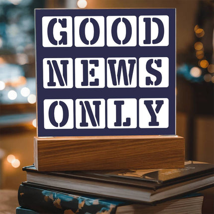 Good News Only Acrylic Plaque | Stencil Block Text | Navy