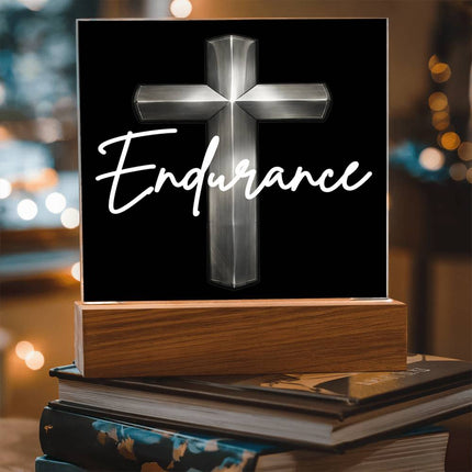 Endurance Cross LED Acrylic Square Plaque – Christian Gift for Men