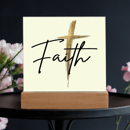 Faith Cross Gold Acrylic Plaque | Christian Desk & Shelf Decor