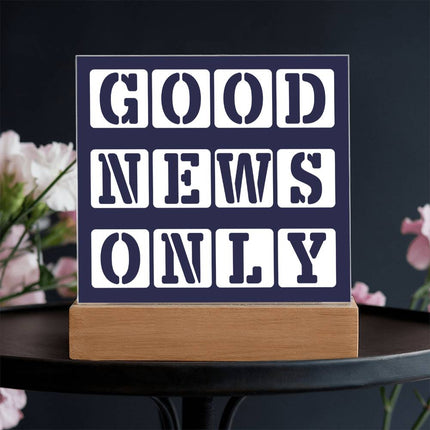 Good News Only Acrylic Plaque | Stencil Block Text | Navy