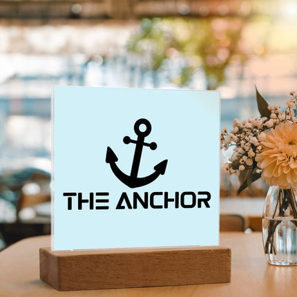 The Anchor Acrylic Plaque | Black Anchor Icon | Light Blue